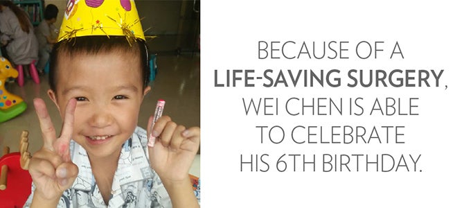 Celebrating 6 Years, with Hope of a Brighter Future Wei Chen celebrating his sixth birthday.